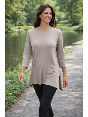 J Jill Wearever Tunic XS Taupe High Low 3/4 Sleeve